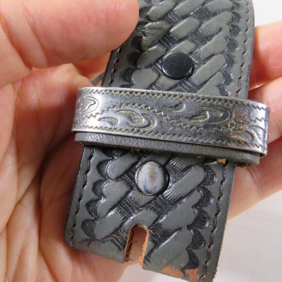 VTG Wrangler Gray Leather Belt with woven detail &metal tips tooled size 36 - Picture 7 of 10